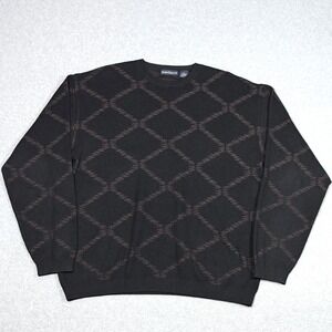Barry Bricken Silk Cashmere Sweater Mens Large Round Neck Diamond Pattern